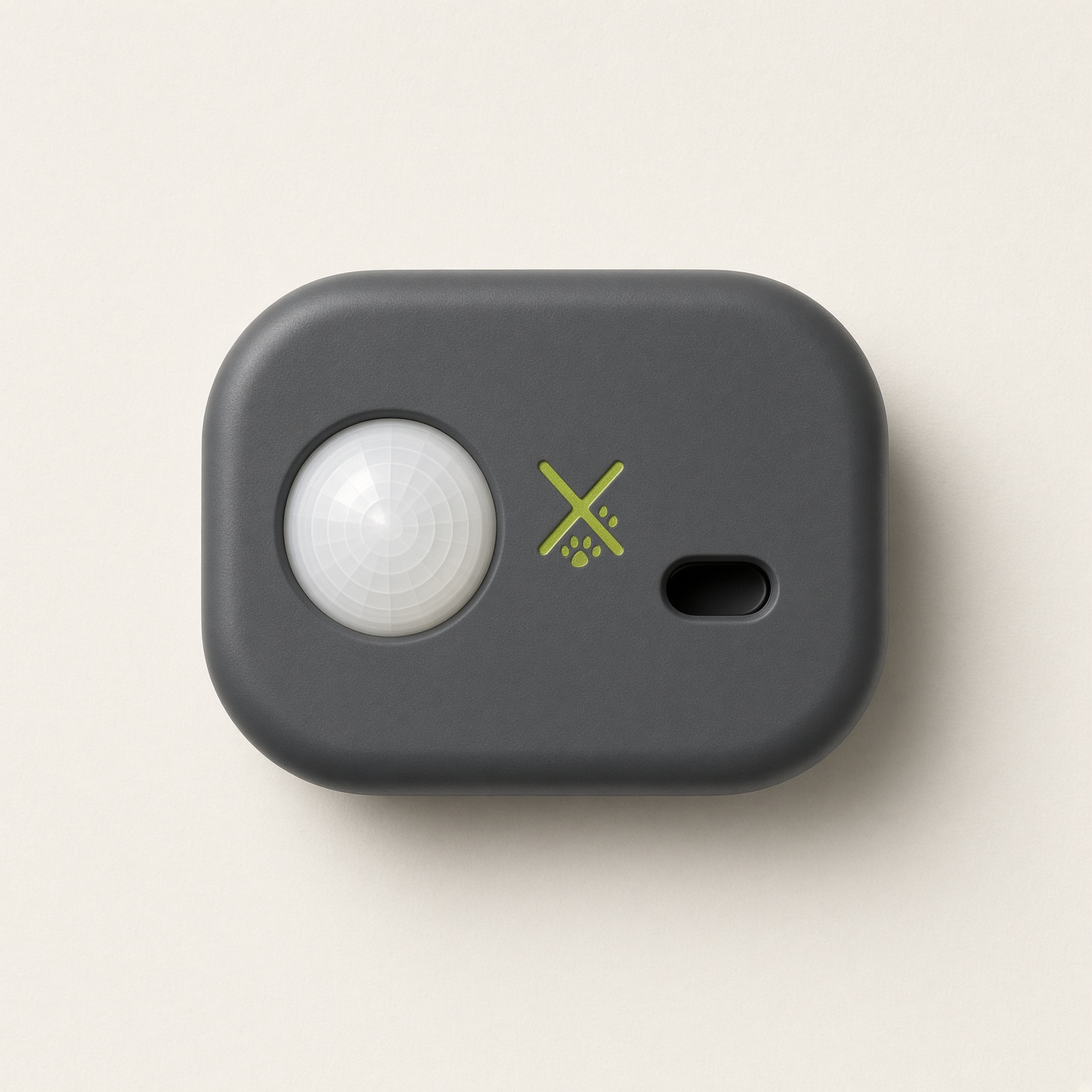 Top view of the Rodent Trax puck showing the Fresnel dome and laser slot